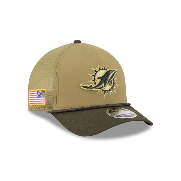 Miami Dolphins 2025 Salute to Service 9FORTY M-Crown A-Frame Trucker Hat
