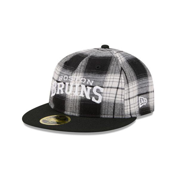 Boston Bruins Grunge Plaid Retro Crown 59FIFTY Fitted Hat