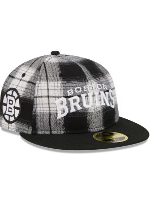Boston Bruins Grunge Plaid Retro Crown 59FIFTY Fitted Hat