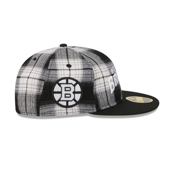 Boston Bruins Grunge Plaid Retro Crown 59FIFTY Fitted Hat