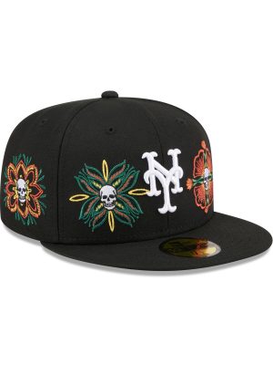 New York Mets Day of the Dead Skull & Flowers 59FIFTY Fitted Hat