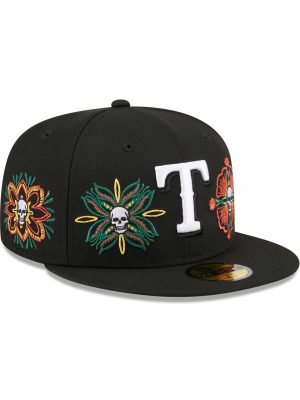 Texas Rangers Day of the Dead Skull & Flowers 59FIFTY Fitted Hat