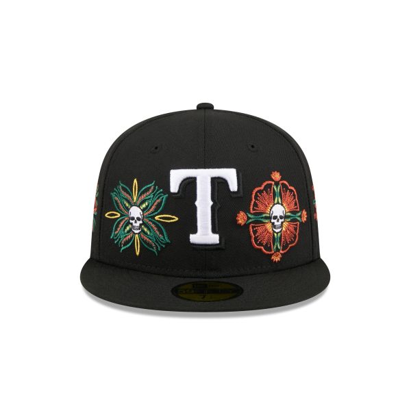 Texas Rangers Day of the Dead Skull & Flowers 59FIFTY Fitted Hat