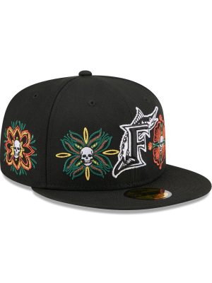 Miami Marlins Day of the Dead Skull & Flowers 59FIFTY Fitted Hat