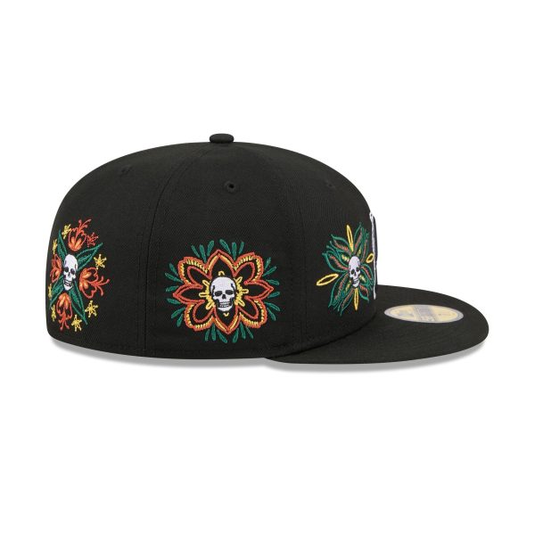 Miami Marlins Day of the Dead Skull & Flowers 59FIFTY Fitted Hat