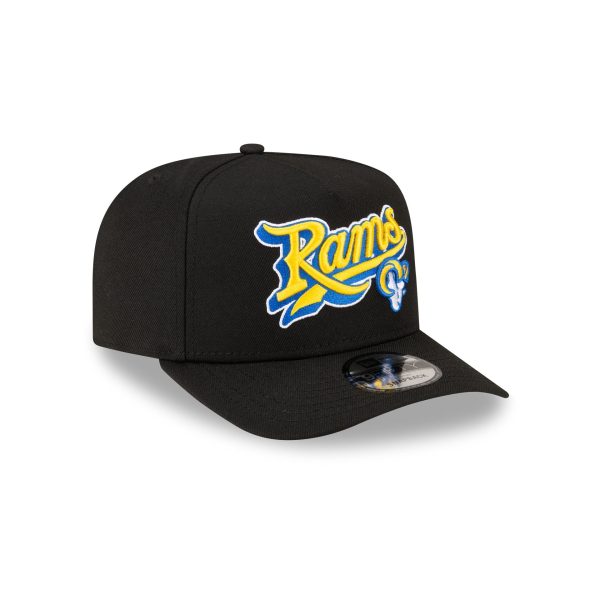 Born x Raised x Los Angeles Rams Script Black 9FIFTY A-Frame Snapback Hat